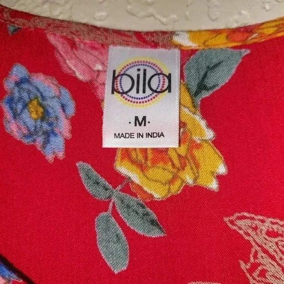 Bila Caroline Gauzy Flowy Tiered Red Floral Cottage Dress Size Medium - Picture 5 of 6